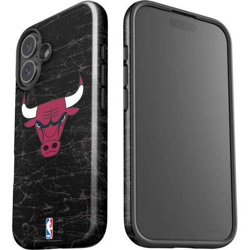 NBA Chicago Bulls Black Distressed iPhone 16 Impact Case